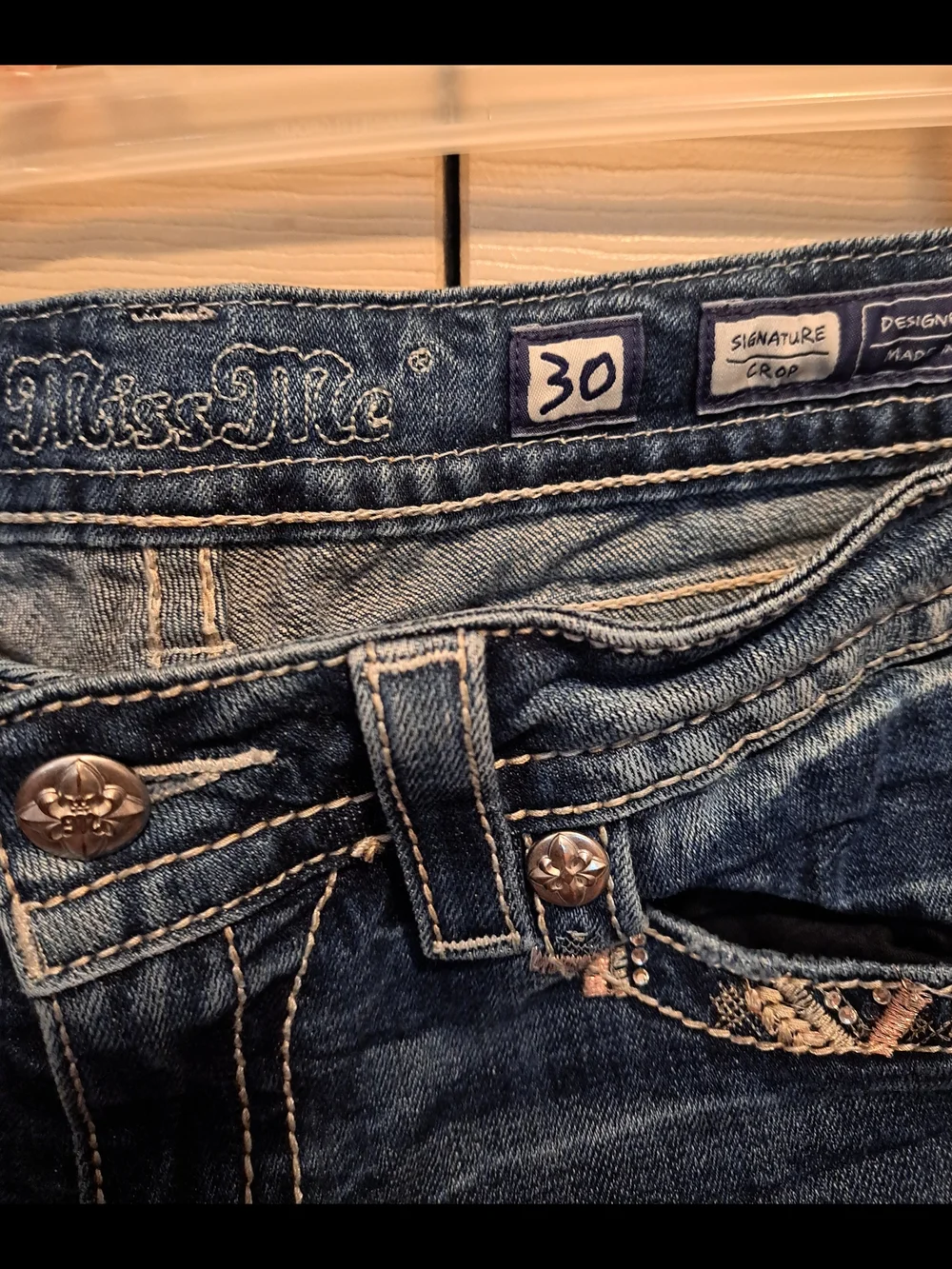 Miss Me Blue Cropped Ankle Jeans with Embellished Pockets